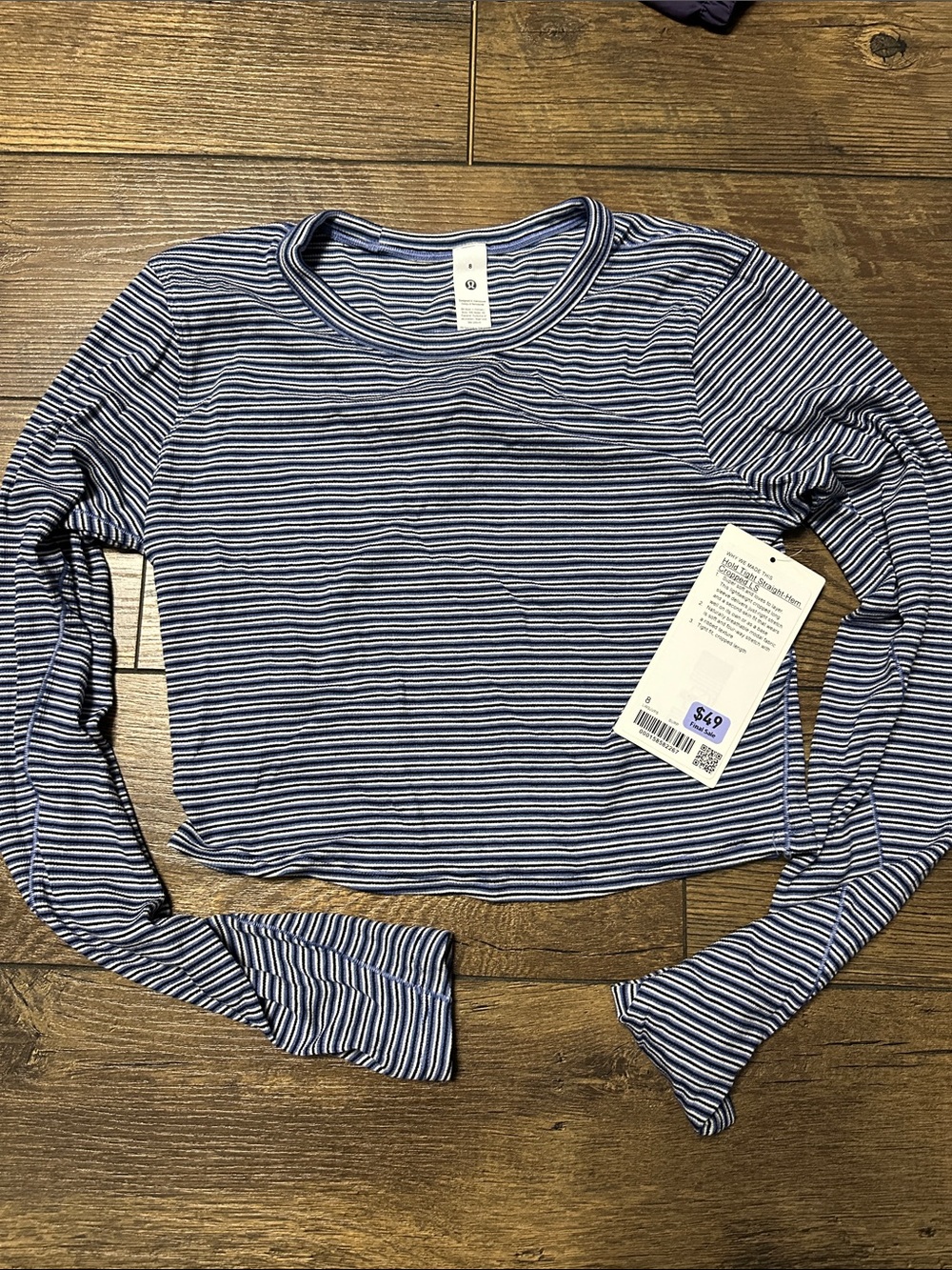 NWT SIZE 8 Lululemon Striped Long-Sleeve Crop Top - Blue/White